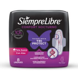 Toallas Femeninas Siempre Libre Confort Nocturno C/Alas 8 u