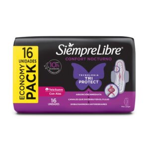 Toallas Femeninas Siempre Libre Confort Nocturno C/Alas 16 u