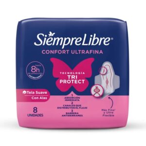 Toallas Femeninas Siempre Libres Confort Ultrafina C/Alas 8 u