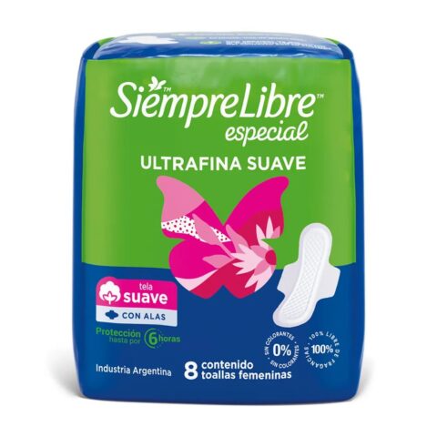 Toallas Femeninas Siempre Libres Especial Ultrafina Suave C/Alas 8 u