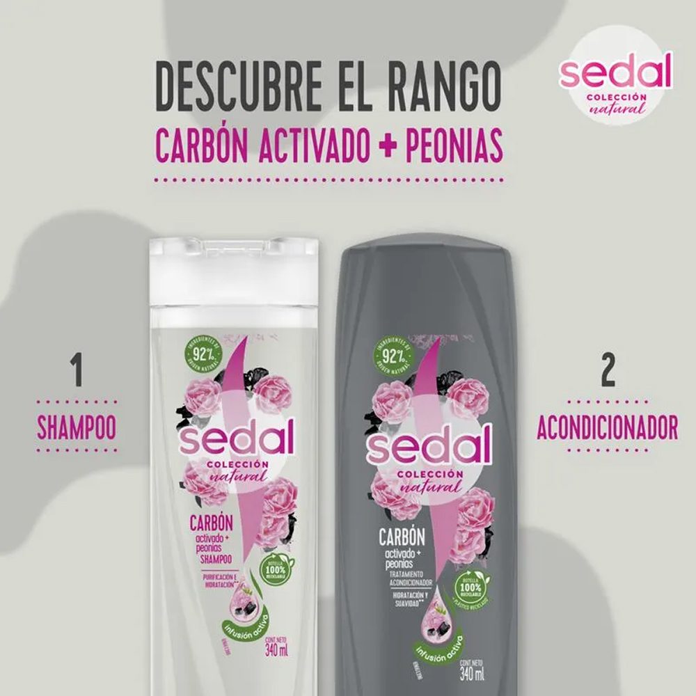 Acondicionador Sedal Carbón Activado Y Peonias 340 ml - Imagen 7