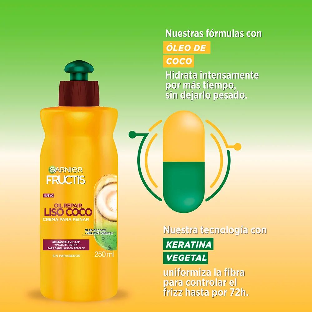 Crema Para Peinar Garnier Fructis Oil Repair Liso Coco 250 ml - Imagen 2