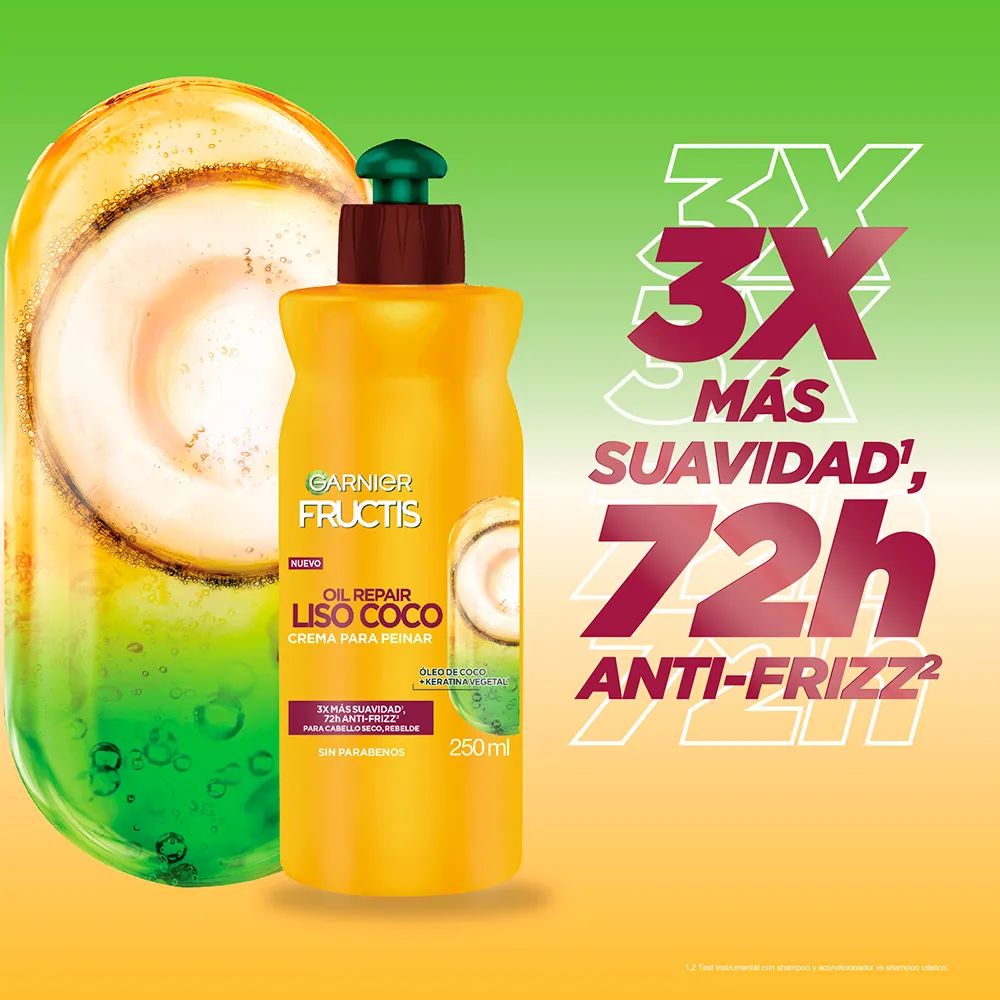 Crema Para Peinar Garnier Fructis Oil Repair Liso Coco 250 ml - Imagen 3