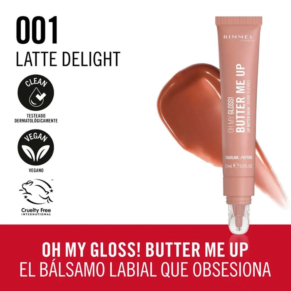 Brillo Labial Rimmel London Butter Me Up Tono 001 Latte Delight - Imagen 3