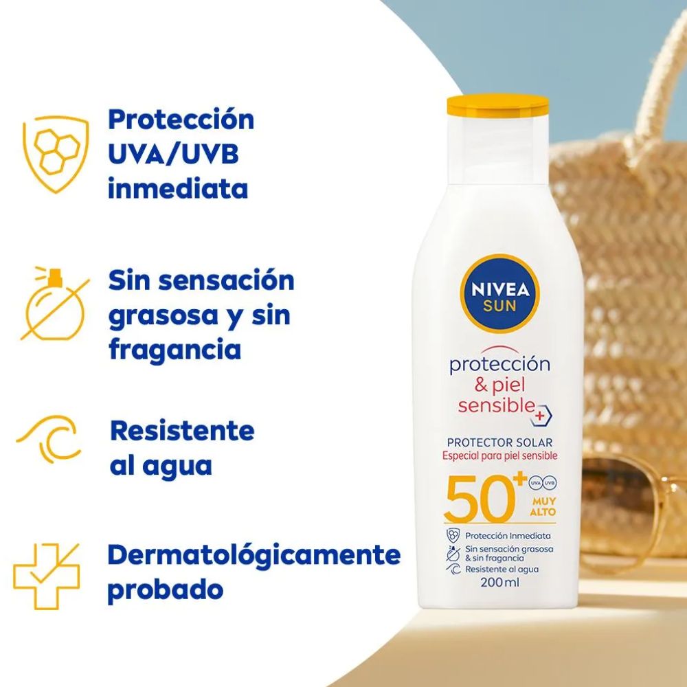 Protector Solar Nivea Sun Protección Y Piel Sensible Fps 50 200 ml - Imagen 3