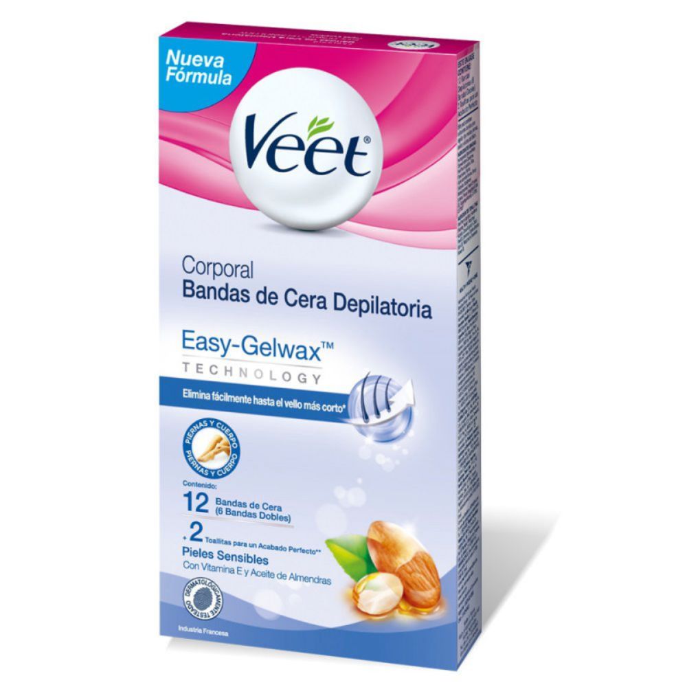 Bandas Depilatorias Veet Easy Wax Corporal Piel Sensible 12 u