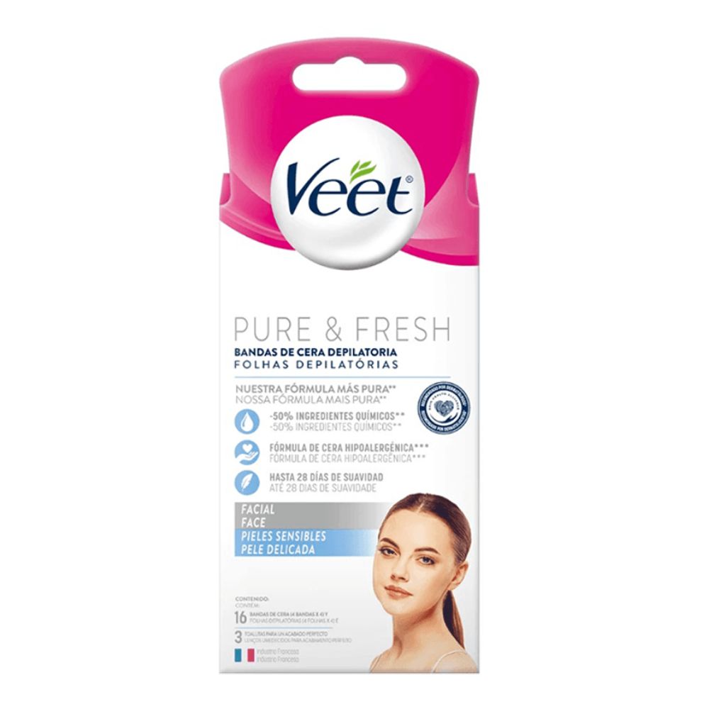 Bandas Depilatorias Veet Pure And Fresh Facial Piel Sensible 16 u