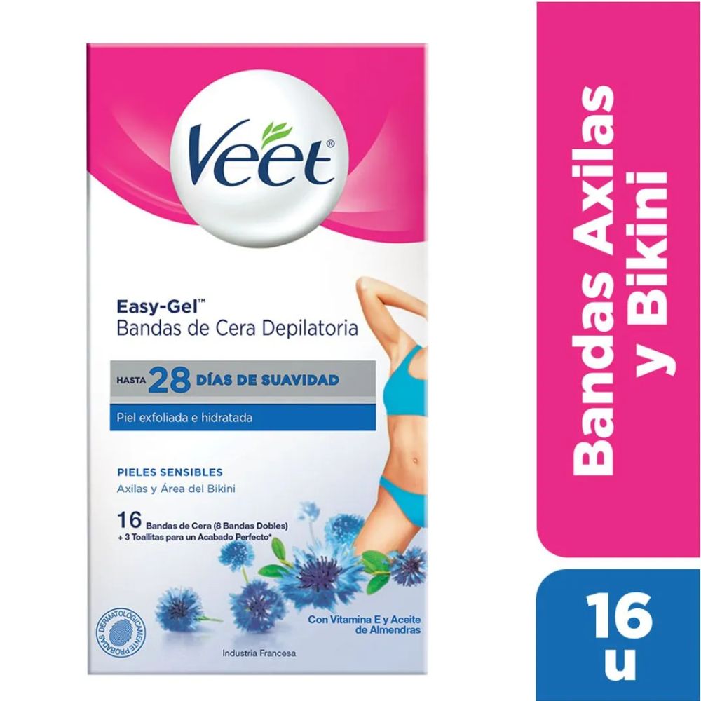 Bandas Depilatorias Veet Easy Gel Axilas Y Bikini Piel Sensible 16 u - Imagen 2