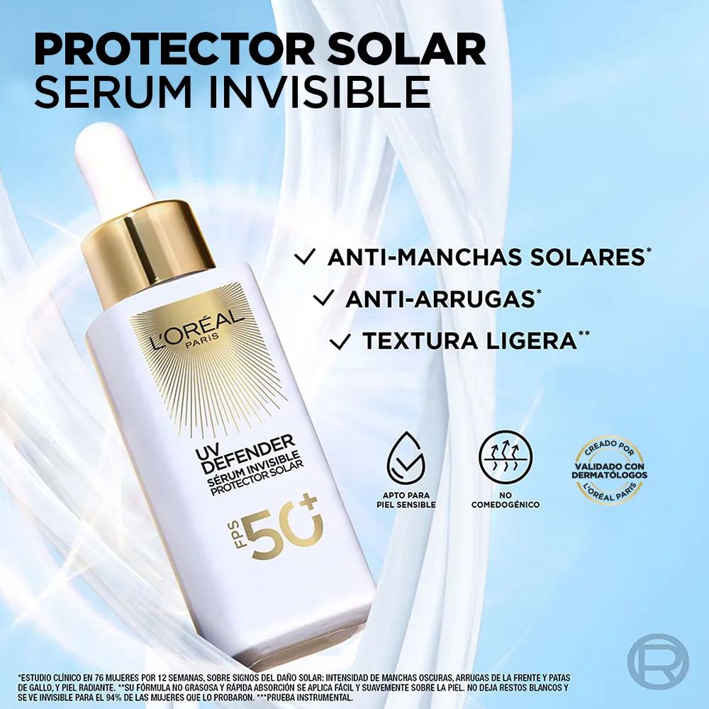 Protector Solar L'Oreal Paris Uv Defender Sérum Invisible Fps 50 ml - Imagen 4