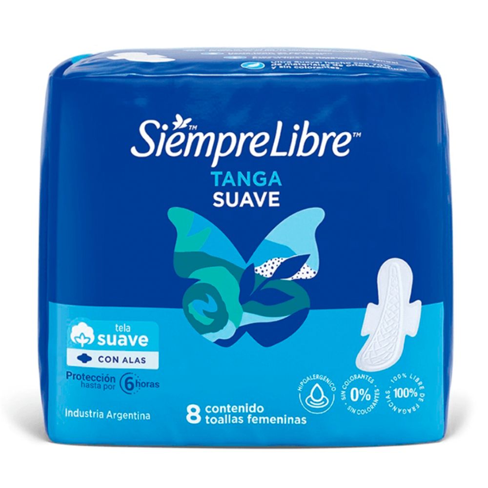 Toallas Femeninas Siempre Libres Tanga Suave C/Alas 8 u