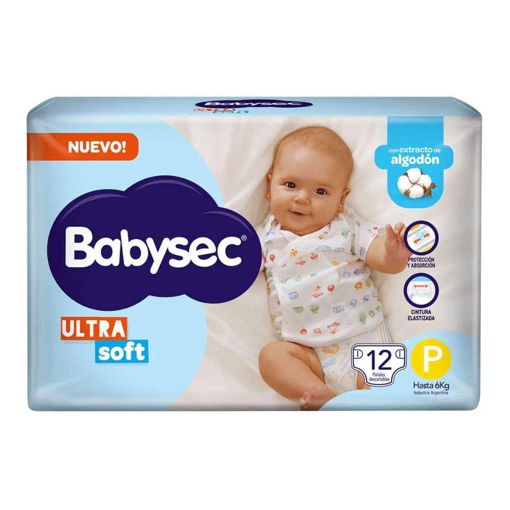 Pañales Babysec Ultra Soft P 12 u