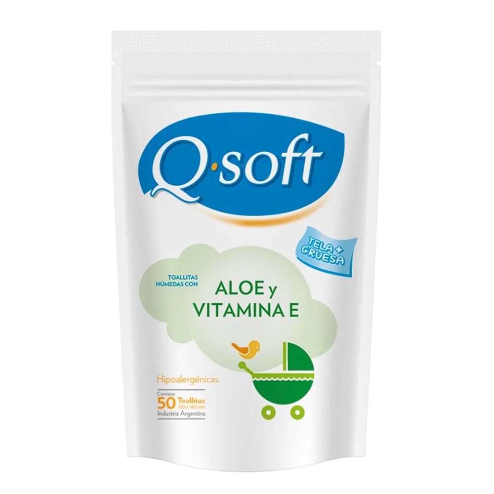 Toallas Húmedas Qsoft C/Aloe Vera y Vitamina E 50 u