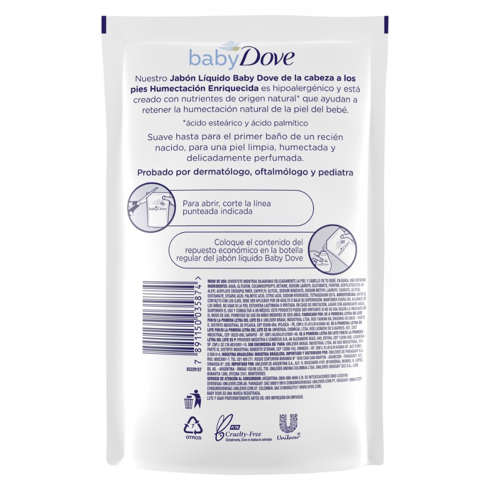Repuesto Jabón Líquido Dove Baby Humectación Enriquecida 180 ml - Imagen 3