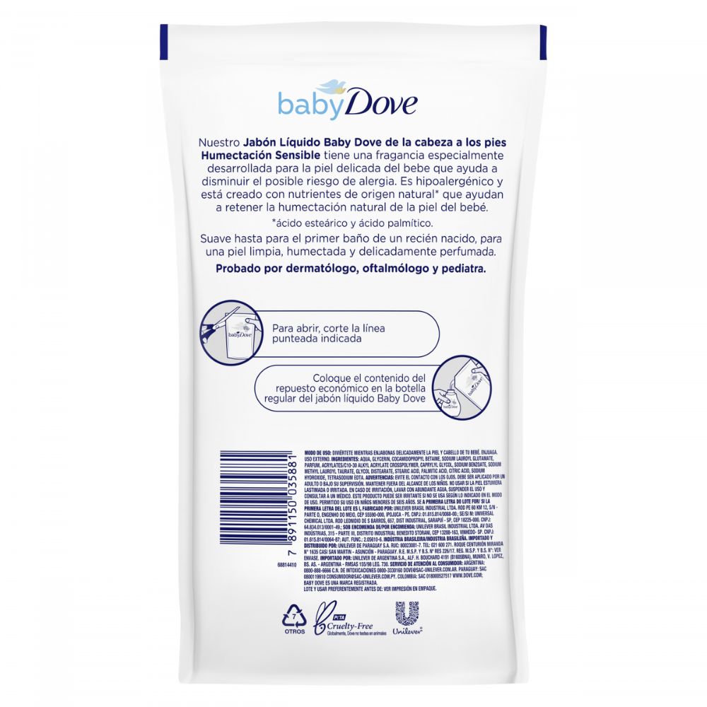 Repuesto Jabón Líquido Dove Baby Humectación Sensible Refill 180 ml - Imagen 3