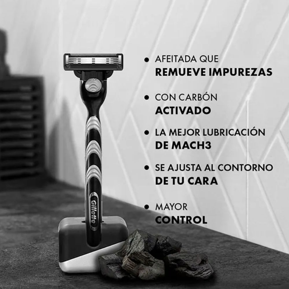 Repuesto Máquina De Afeitar Gillette Mach3 Carbono 4 u - Imagen 3