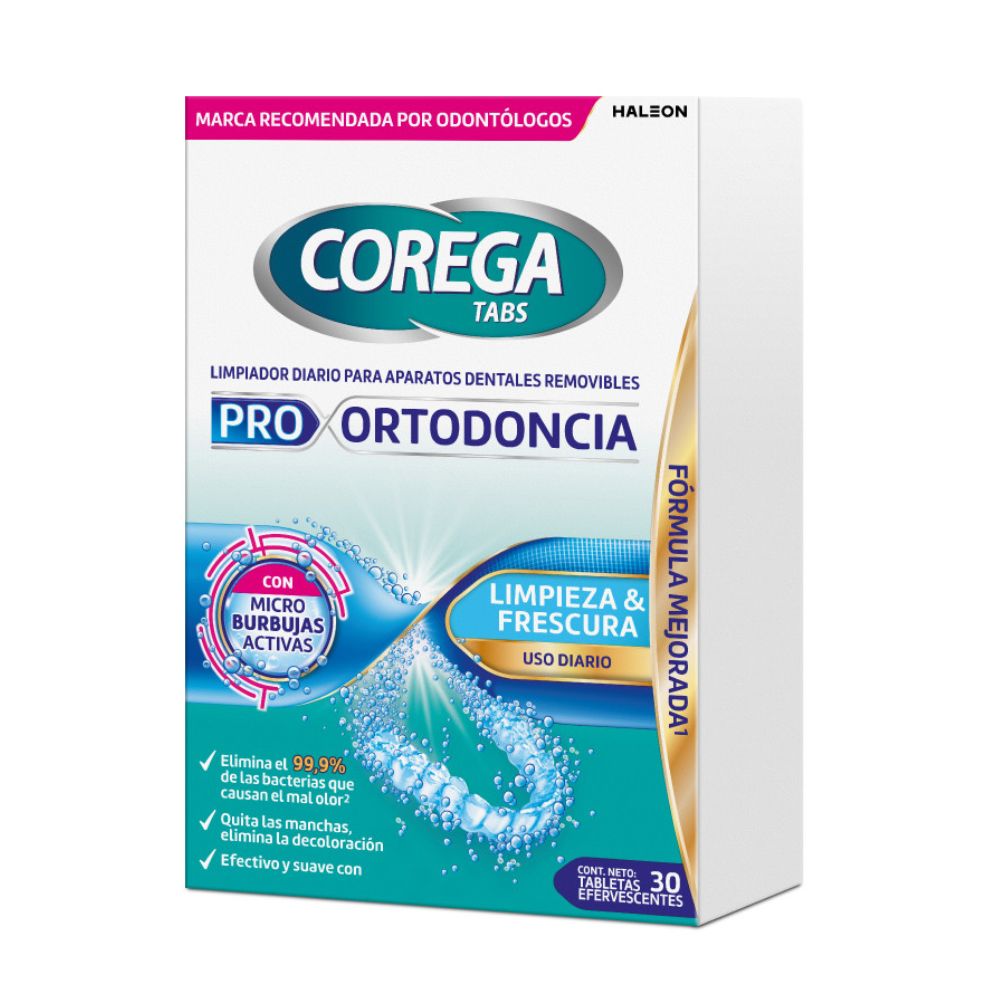 Tabletas Limpiadoras Corega Tabs Pro Ortodoncia 30 u