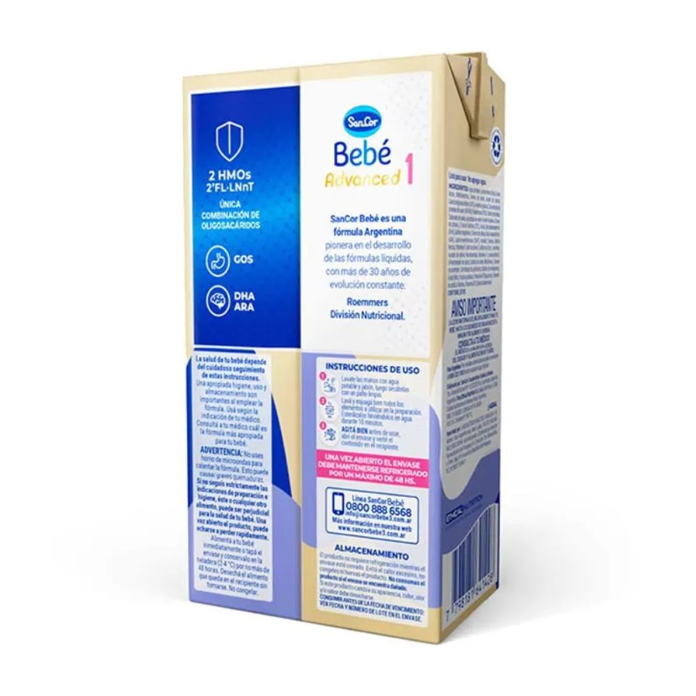 Leche Infantil SanCor Bebé 1 Advanced Brick 500 ml - Imagen 3