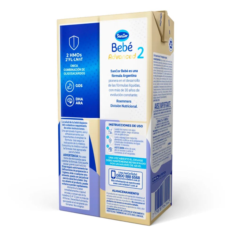 Leche Infantil SanCor Bebé Advanced 2 Brick 500 ml - Imagen 3