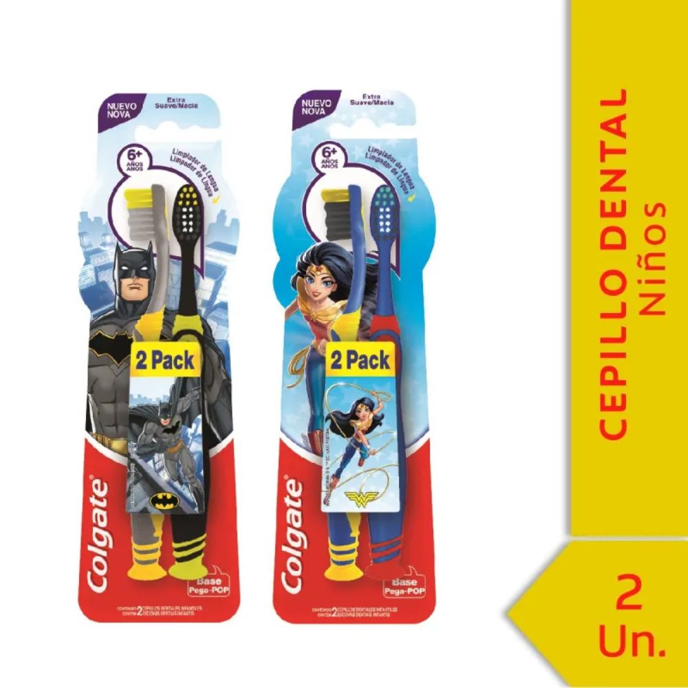 Cepillo De Dientes Colgate Smiles Batman Wonder Woman 2 u - Imagen 2